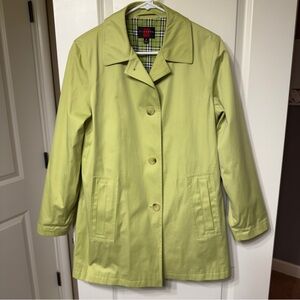 Lime green vintage trench coat with plaid lining